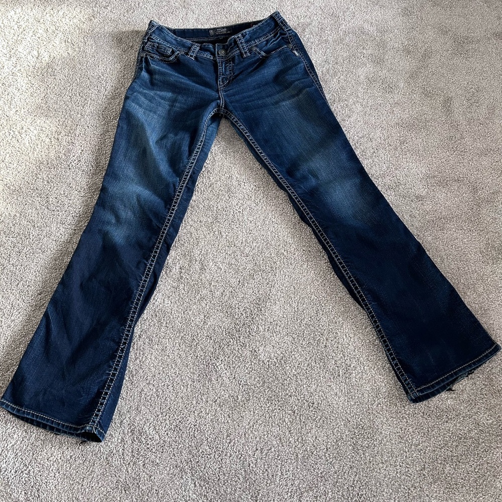 Silver Suki Slim Boot Jeans Dark Blue Stretch Denim Mid Rise Casual Everyday